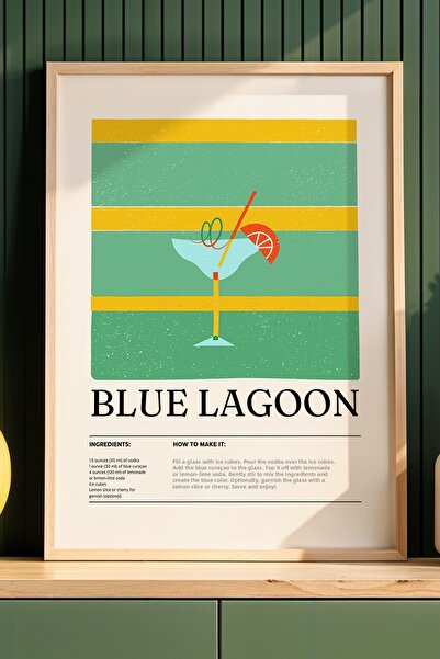 Opak Design Blue Lagoon Cocktail Recipe Κουζίνα Ζωγραφική τοίχου με ξύλινο πλ...