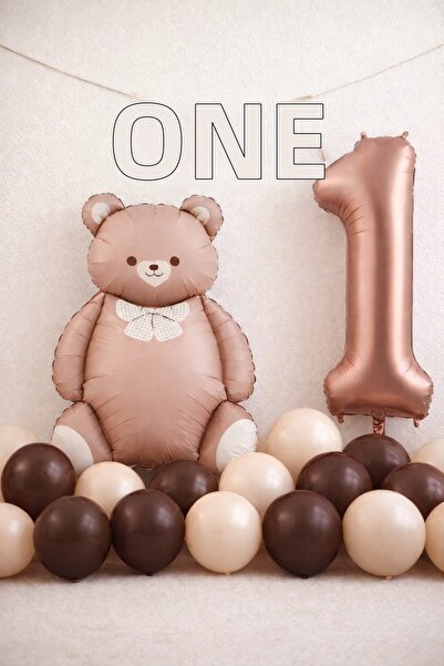 Öztürkpartievi مفهوم بالون عيد الميلاد الأول للدببة باللونين البني والبيج