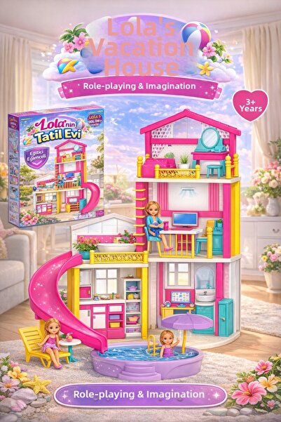 DEDE منزل لولا للعطلات - منزل ألعاب للأطفال مع أثاث ملون، للأعمار 3 سنوات فما...