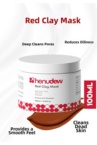 Henudew قناع الطين الأحمر لتضييق المسام، مضاد للرؤوس السوداء، موازن للزيوت، زنك