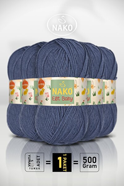 NAKO إليت بيبي - 5372 أزرق نيلي - عبوة من 5 قطع - 100 جرام/250 متر - خيط للأط...