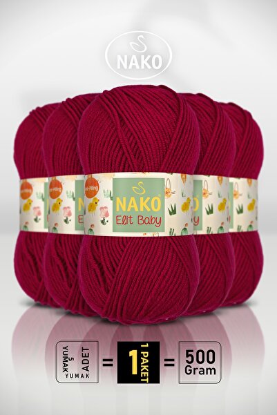 NAKO خيط إيليت بيبي - 298 - خيط صوف - عبوة من 5 قطع - 100 جرام/250 متر - خيط ...