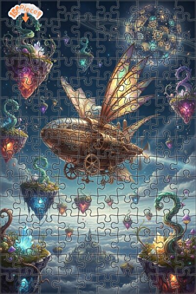 Teona Ahşap لغز خشبي على شكل قلعة طائرة على طراز ستيمبانك، جزر كريستالية، مظه...