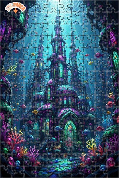 Teona Ahşap لغز خشبي مؤطر ذو طابقين على شكل قلعة غواصة سحرية بمظهر لوحة زيتية...