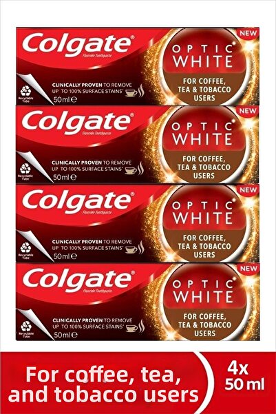 Colgate معجون أسنان أوبتيك وايت لمستخدمي القهوة والشاي والتبغ 4 × 50 مل