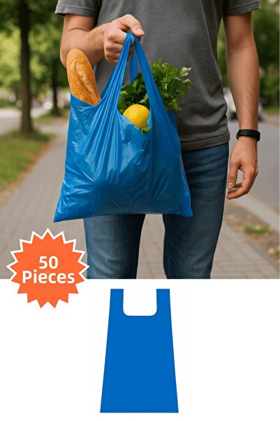 Plas+Plus حقيبة تسوق زرقاء اللون من Blue Athlete، حقيبة تسوق للبقالة والخضروا...