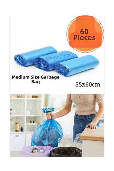 ÇEÇEN HOME 60 Medium Size Garbage Bags, Medium Size Garbage Bags Blue (55X60Cm)