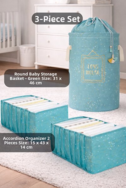 PONÇİK BEBEK Baby Kids Set, Bagged Basket Toy&Clothing Organizing Basket-Draw...