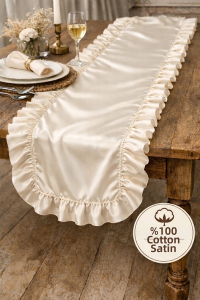 MUEV bumbac 100% Runner din satin cu volane, luxos, cusut cu overlock, pentru...