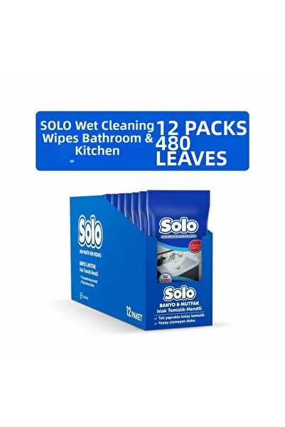 Solo Surface Cleaner Wet Wipes 12 Pack Kitchen-Bathroom