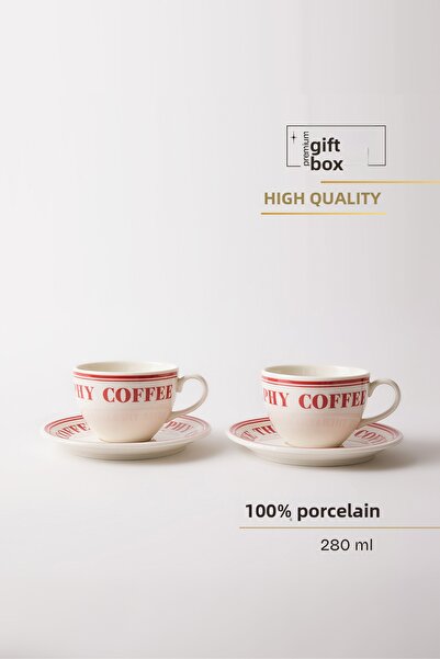 TUSE LIVING Therapy Written 4-Piece Porcelain Tea and Coffee Cup Set for 2 Pe...