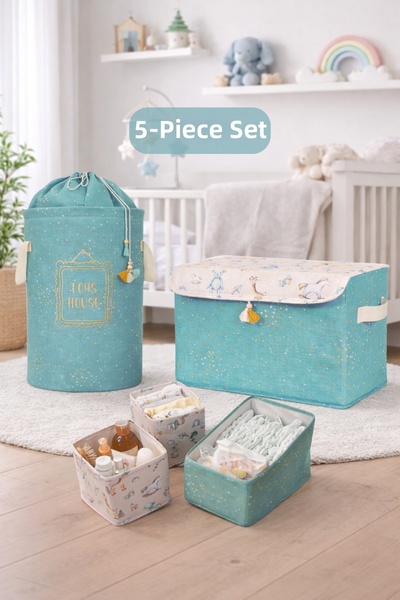 PONÇİK BEBEK مجموعة من 5 صناديق تنظيم الألعاب الكبيرة مع أكياس لتخزين الألعاب...