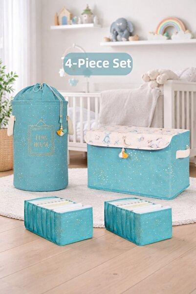 PONÇİK BEBEK مجموعة من 4 صناديق لتنظيم الألعاب الكبيرة مع حقيبة لتنظيم الألعا...