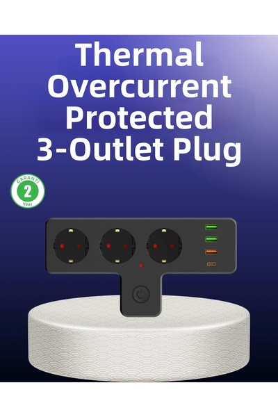 Epilons وحدة طاقة متعددة المنافذ مع مفتاح ومنافذ USB ومنفذ Type-C