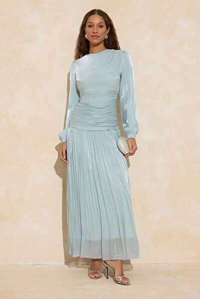 Trendyol Modest Mintfarbenes, drapiertes, glänzendes Stoffgewebe, gewebtes Ab...