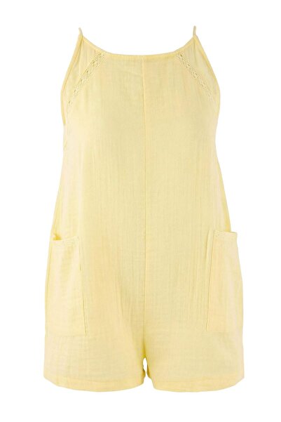 Trendyol Collection Gelber, normal gewebter Overall aus 100 % Baumwolle TBESS...