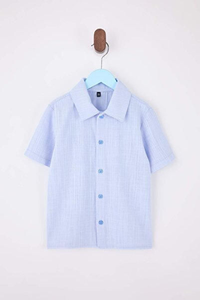 TRENDYOLKIDS Blue Short Sleeve Woven Boys Shirt Tkdss26Go00004