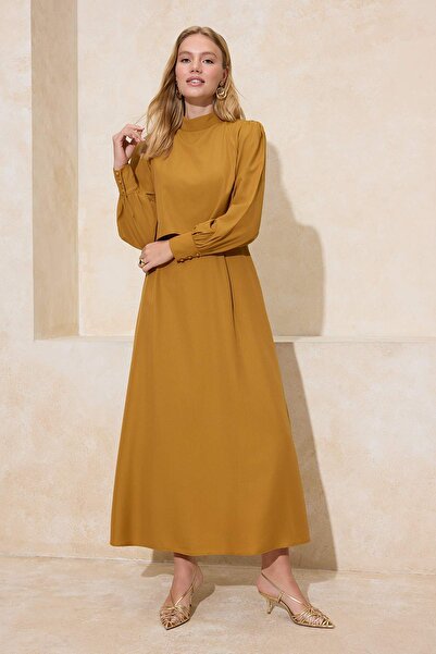 Trendyol Modest Light Khaki Aller Piece Detailed Woven Dress Tctss24Eb00190