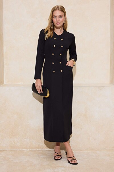 Trendyol Modest Black Buttoned Woven Fabric Dress Tctss25Eb00027