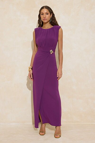 Trendyol Collection Lila, schlichtes Maxi-Abendkleid und Abschlusskleid mit A...