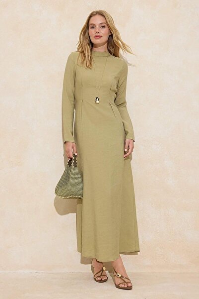 Trendyol Modest فستان من القماش الناعم المودال مع حزام كاكي اللون TCTSS26EB00004