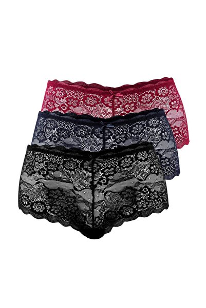 Trendyol Curve Pachet de 3 chiloți multicolori din dantelă, mărime mare TBBSS...