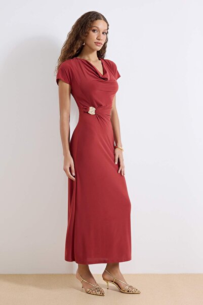 Trendyol Collection Rochie Tile A- croială /Çan Form decolteu larg Maxi Flexi...