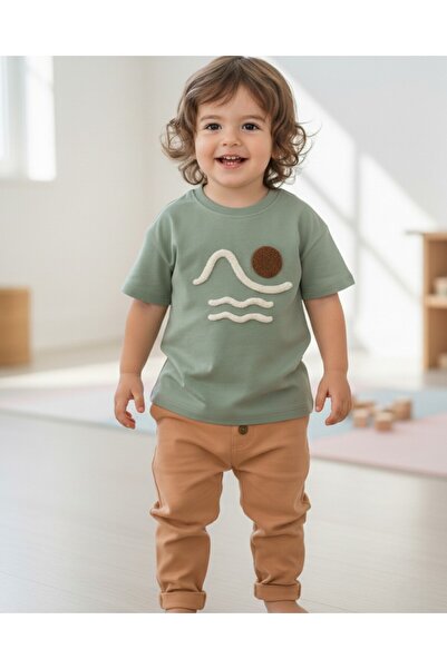 Egelite Tricou brodat de vară pentru băiat, set de grădiniță elegant cu panta...