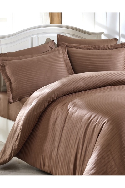 NazeninHome Striped Satin |   Yollu Saten |   Hotel Type Satin Duvet Cover Se...
