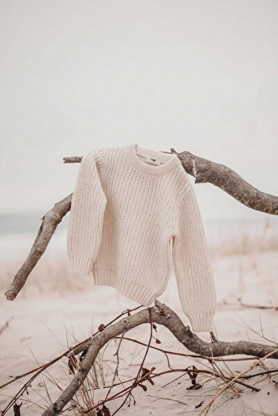 Cigit Πλεκτό πουλόβερ με λαιμόκοψη Σελάνικα 2-8 ετών Εκρού