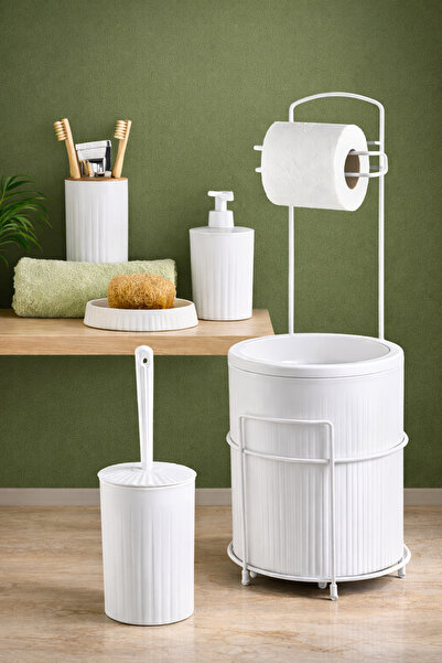 decorev 6 Parça Metal Standlı Banyo Seti – 7 Litre Çöp Kovası, Tuvalet Kağıtl...