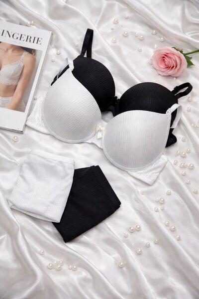 MILANOFOX 2-Piece Premium Striped Padded Underwire Push-Up Bra & Adjustable P...