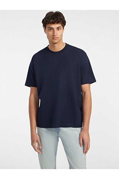 Guess Jeans Ανδρικό βαμβακερό μπλουζάκι με λογότυπο GJ SS CN OS – Σκούρο μπλε