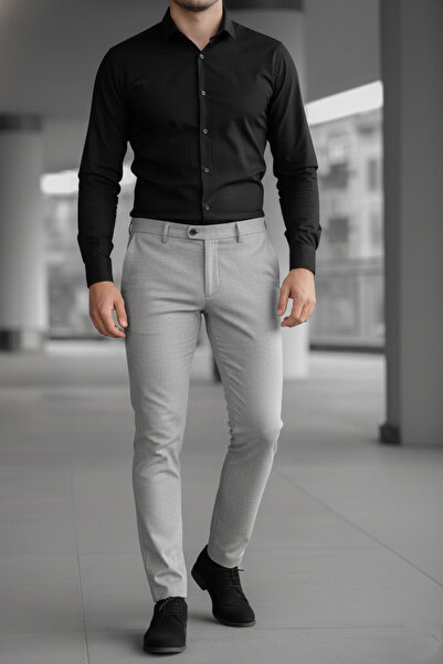 PULS Férfi Slim Fit Lycra bokáig érő, olasz szabású kőszövet nadrág