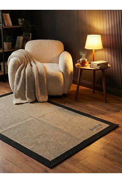 SARAZ HALI SİSAL Bordürlü Jut Hasır Halı Kahve Siyah 9716