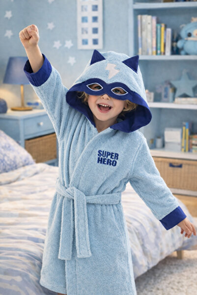 ELY PARKER Kapüşonlu Çocuk Bornoz Pamuklu Erkek Bebek Çocuk Bornozu Süperkahr...