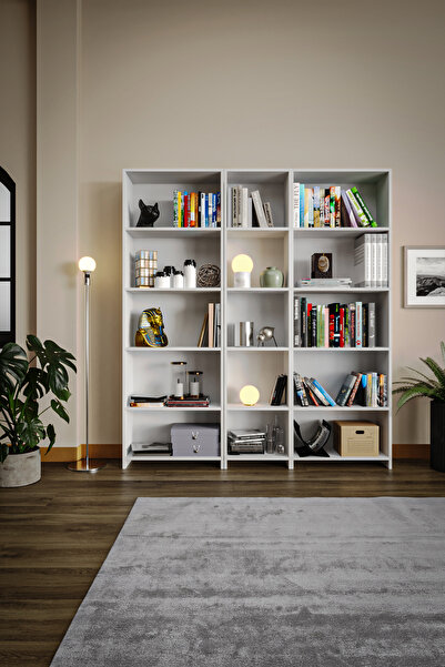 KZY Mobilya 5 Raflı Geniş Kitaplık - Beyaz