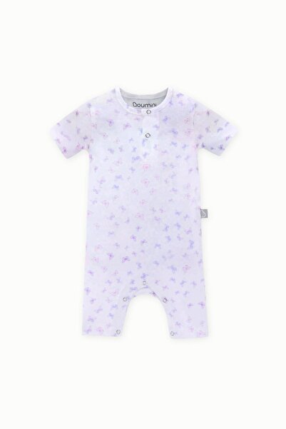 Boumini Bebek Pamuklu Kısa Kollu Şort Tulumu Kelebekler Lila