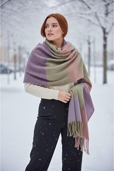 Gül İpek Moda Kadın Kışlık Şal Atkı Yumuşak Dokulu Püskülü Kremit Kahve Paste...