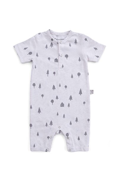 Boumini Beige Baby Shorts Romper - Cotton, Short Sleeve, Pine Forest