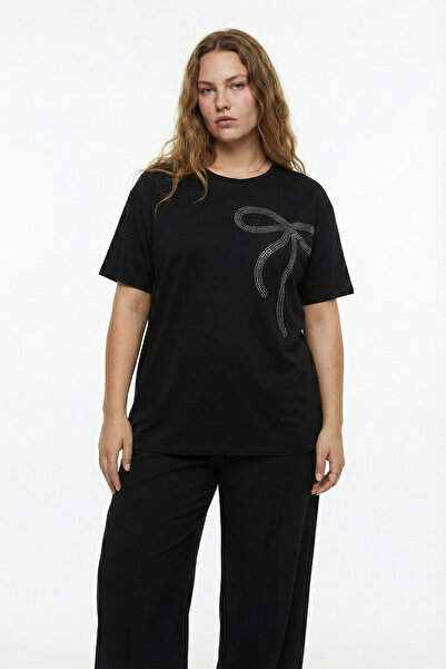 Talvien Taş Detay Tasarım Bambu Kumaş Yarasa Kol Bluz M-6XL