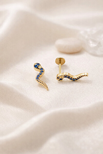 FA LORA TAKI 1 Adet Yılan Figürlü Turkuaz Taşlı Piercing – Tragus, Helix, Lob...