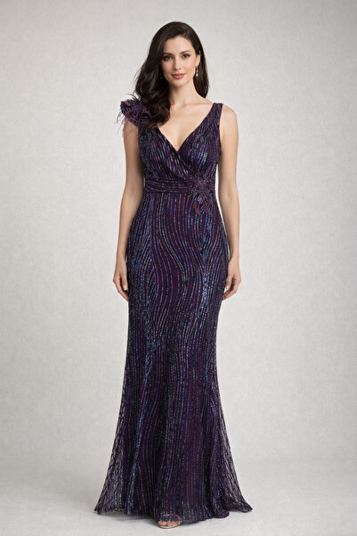 Saygın Payetli Çiçek Detay Balık Abiye