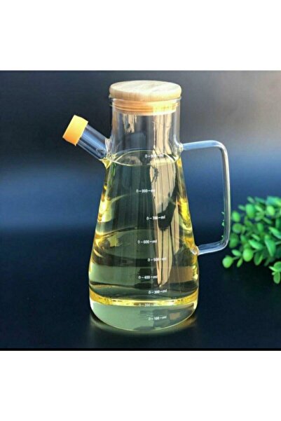 Kitchen Pembelia 900 Ml Borosiklat Cam Bambu Kapaklı Yağdanlık