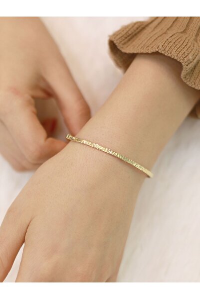 Zeynepli gold & jewelry 14 Ayar Altın Elastik Parıltı Kelepçe Bilezik