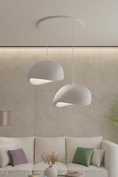 Kitchen Life Bohemia 2'li Doğal Gerçek Beton Dokulu Avize - Modern Kompozit B...