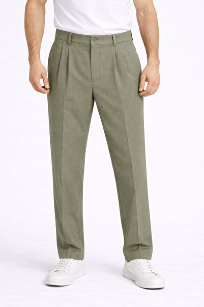 lokasyone Men's Pleated Baggy Fabric Trousers - Elastic Waist - Loose Fit - C...