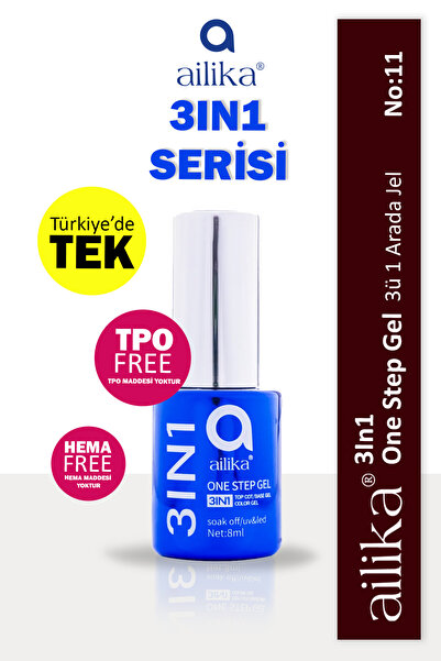 Ailika 3in1 Jel Topcoat ve Basecoat Dahil Kalıcı Oje 3in1 8ml No: 11