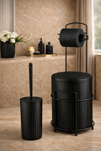 decorev Set de baie modern – Coș de gunoi cu capac, suport pentru hârtie igie...