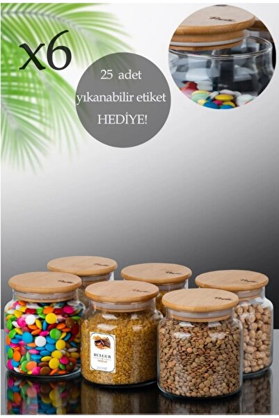 Kitchen Pembelia 6'lı 500 Ml Bambu Kapaklı Cam Vakumlu Kavanoz Seti(bakliyat ...